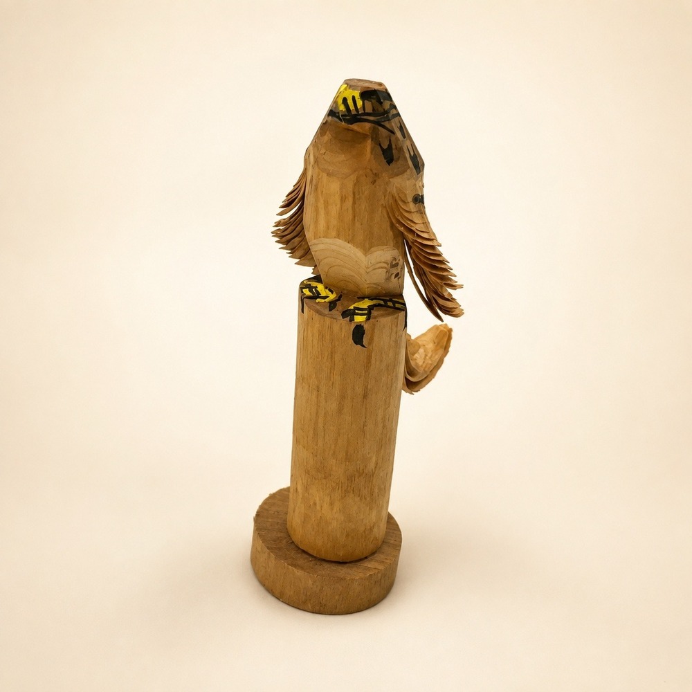 Vintage Hand Carved Wooden Hawk Falcon Figurine Bird on Pedestal Hand Painted